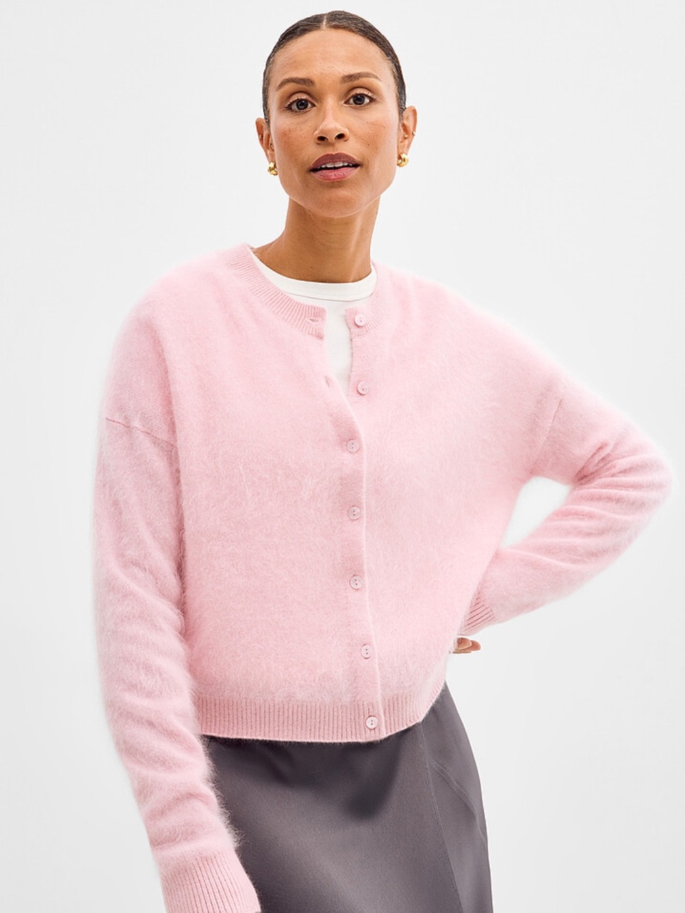 Soft Pink Button-Front Women's Sweater Cardigan from Simon’s SIZE XL